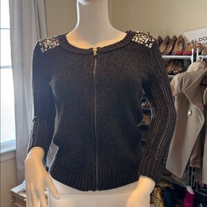 American Eagle Outfitters Gray Cardigan with Silver and Gold Embellishments